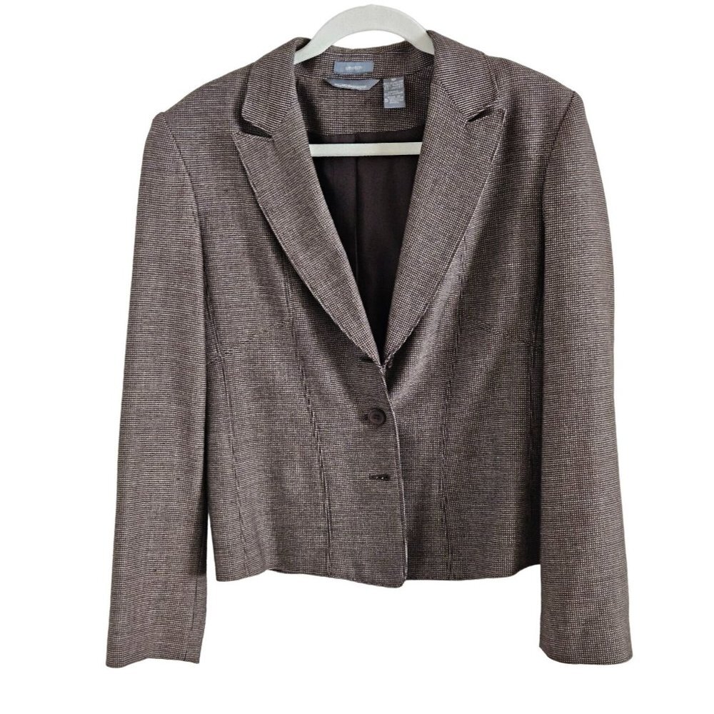 Hillard & Hanson Woman Size 10 Brown Stretch Tweed Blazer 3 Button Lined Office